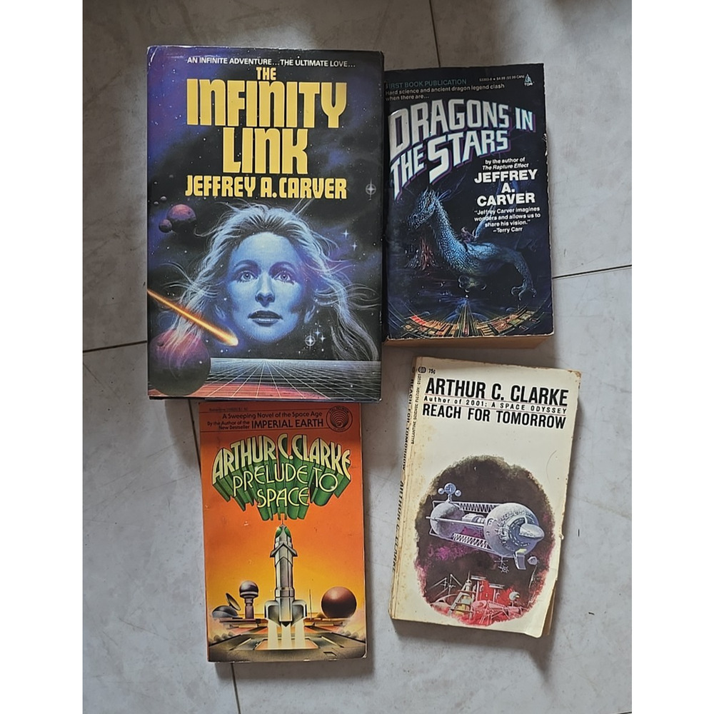 Lot of 4 Vintage‎ Arthur C. Clarke & Jeffrey A. Carver Fantasy Paperback Books
